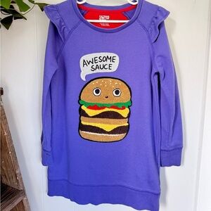 🍔 “Awesome Sauce” Ruffle Raglan Dress — Size 6-7 💜✨